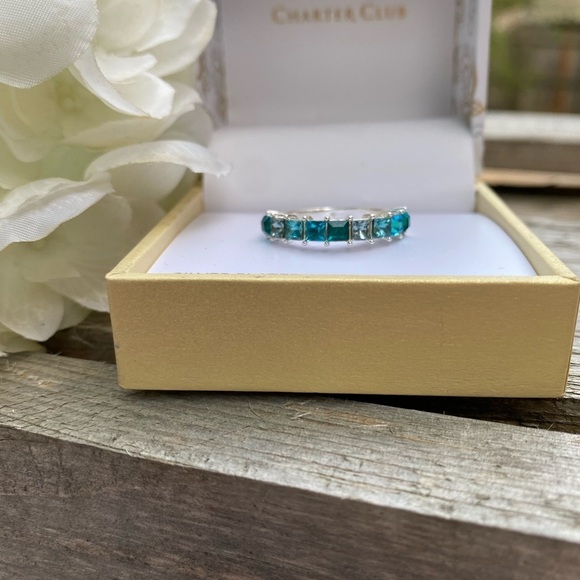 NWT CHARTER CLUB MULTI-BLUE CUBIC ZIRCONIA SILVER RING - 8 - Picture 4 of 6